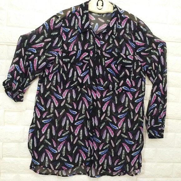 90s I Heart Ronson Sheer Tunic Pockets Sz-XL - Picture 1 of 10